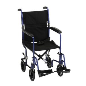 Nova Lightweight Aluminum Transport Chair w/ Fixed Arms, 17", Blue