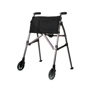 Stander EZ Fold-N-Go Walker Lite, Lightweight Folding Walker for Adults, Seniors, and Elderly, Collapsible Travel Walker with Rubber Feet and Pouch, Compact Standard Walker, Black Walnut